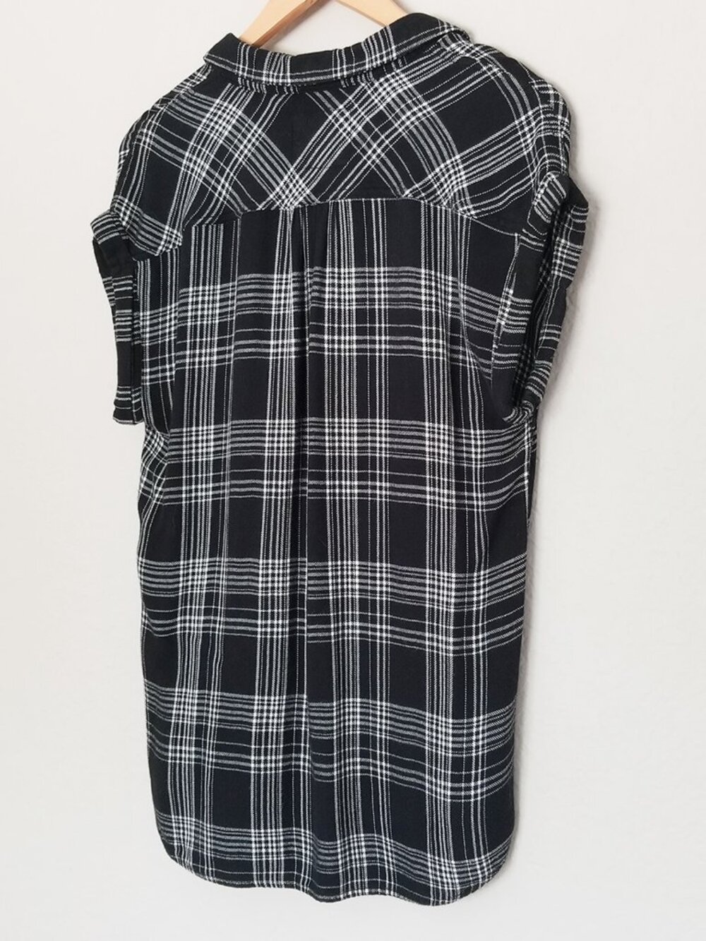 Rails Britt Cap Sleeves Flannel Shirt Button Down Top Black White Size XS $128 - Picture 4 of 15